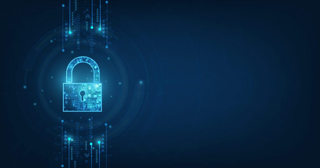 Blue padlock against blue background.
