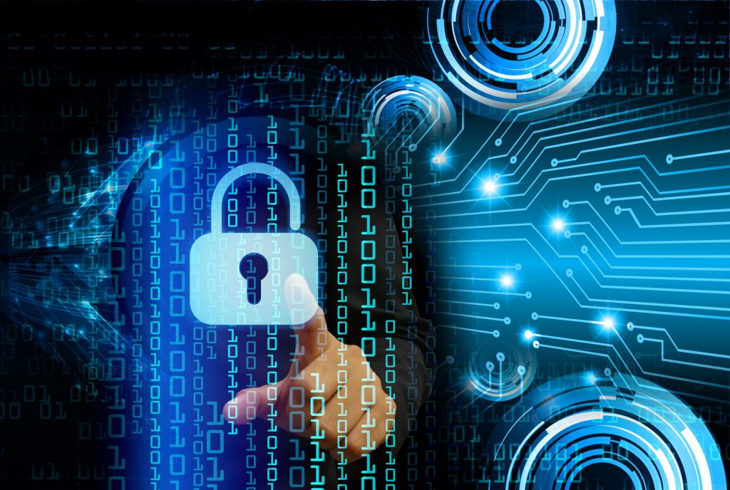 Cyber insurance concept with padlock symbol.