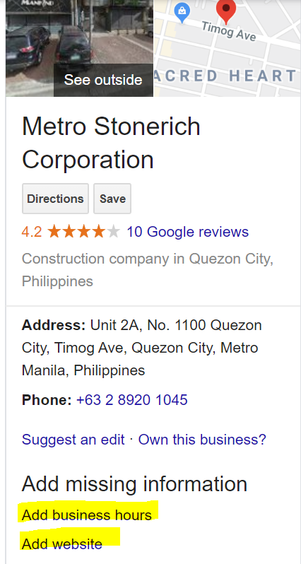 Google My business listing